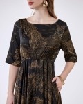 SIXDO G-Black Wide Neck Woven Flared Dress